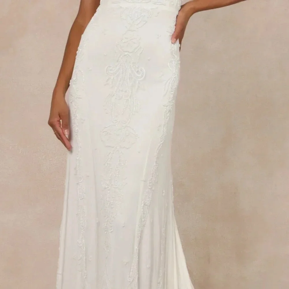 Passionate Romance White Beaded Sequin Mermaid Maxi Dress Lulus Sz #25 #423 - Picture 4 of 6